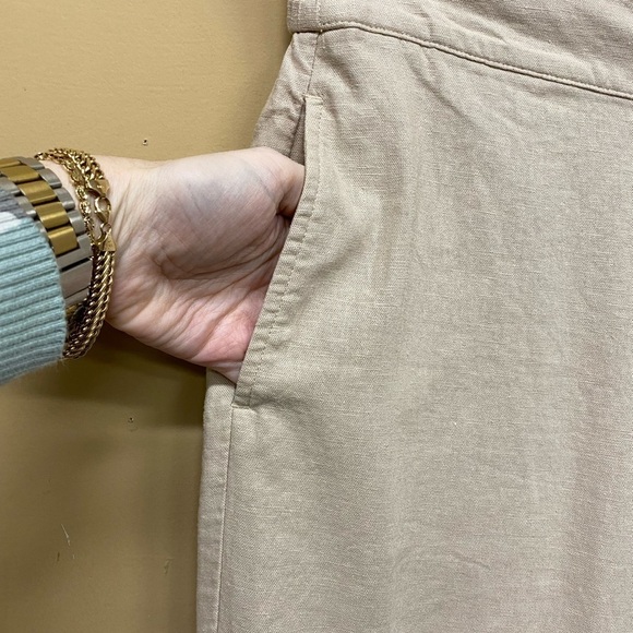 Ann Taylor Factory Beige Pull on Pants Linen Blend Pockets Size M Petite - Picture 2 of 7